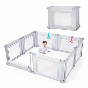 Doradotey Baby Playpen, Shape &Size Adjustable Large Baby Playard for Babies and Toddlers, Foldable Playpen Fence Indoors Play Center Yards, Breathable Mesh Anti-Fall Play Pen 79x71, Light Grey