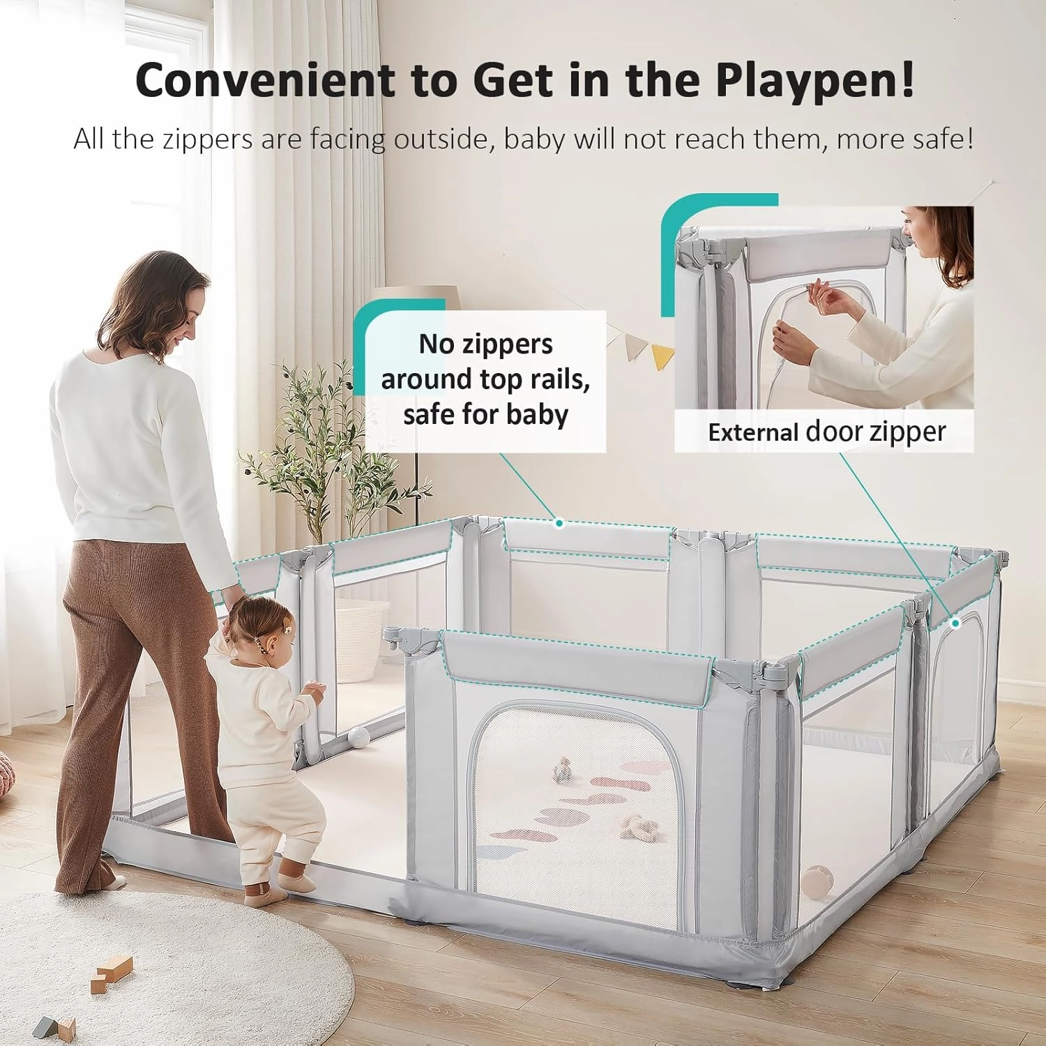 Doradotey Baby Playpen, Shape &Size Adjustable Large Baby Playard for Babies and Toddlers, Foldable Playpen Fence Indoors Play Center Yards, Breathable Mesh Anti-Fall Play Pen 79x71, Light Grey