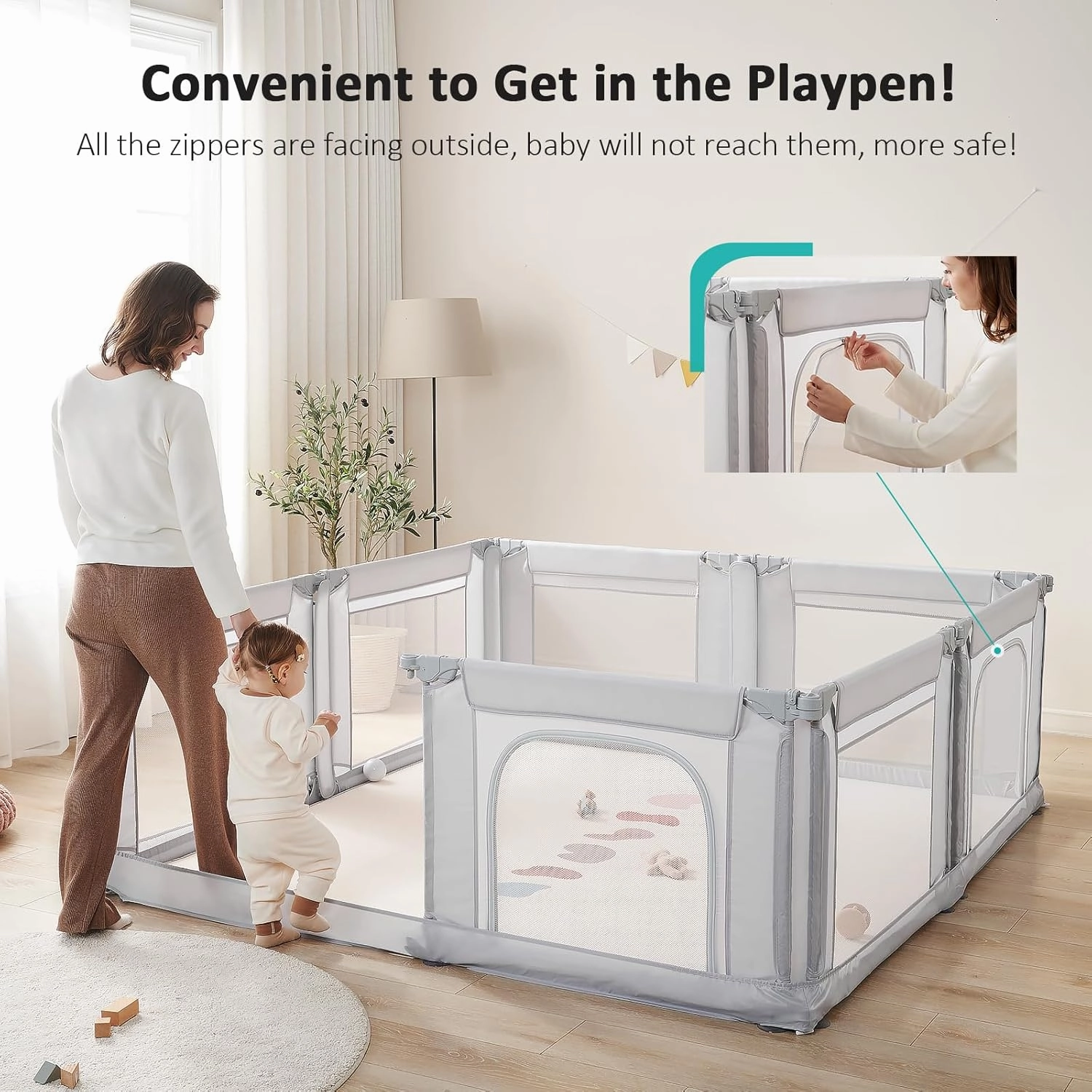 Doradotey Baby Playpen, Shape &Size Adjustable Large Baby Playard for Babies and Toddlers, Foldable Playpen Fence Indoors Play Center Yards, Breathable Mesh Anti-Fall Play Pen 79x71, Light Grey