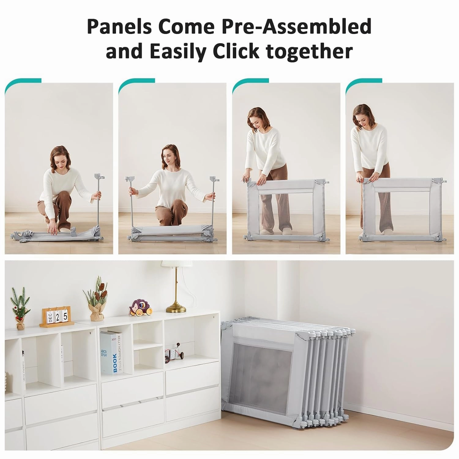 Doradotey Baby Playpen, Shape &Size Adjustable Large Baby Playard for Babies and Toddlers, Foldable Playpen Fence Indoors Play Center Yards, Breathable Mesh Anti-Fall Play Pen 79x71, Light Grey