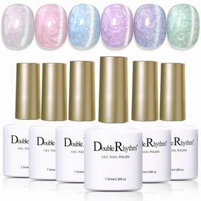 Double Rhythm 6 Colors Cat Eye Gel Polish Set Shimmer Glitter with Magnet Holographic Reflective Magnetic UV Nail Art Kit (6-Kit 44)