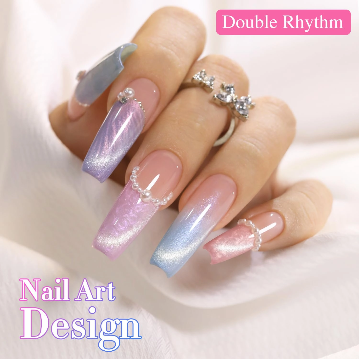 Double Rhythm 6 Colors Cat Eye Gel Polish Set Shimmer Glitter with Magnet Holographic Reflective Magnetic UV Nail Art Kit (6-Kit 44)