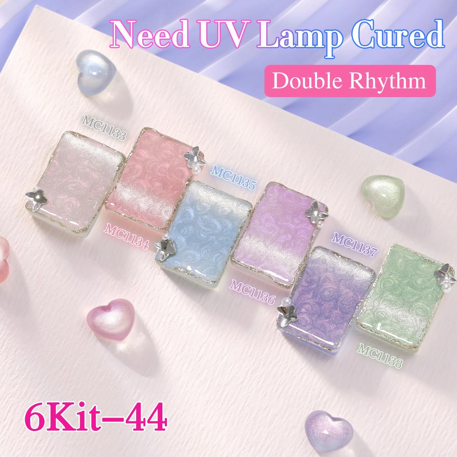 Double Rhythm 6 Colors Cat Eye Gel Polish Set Shimmer Glitter with Magnet Holographic Reflective Magnetic UV Nail Art Kit (6-Kit 44)