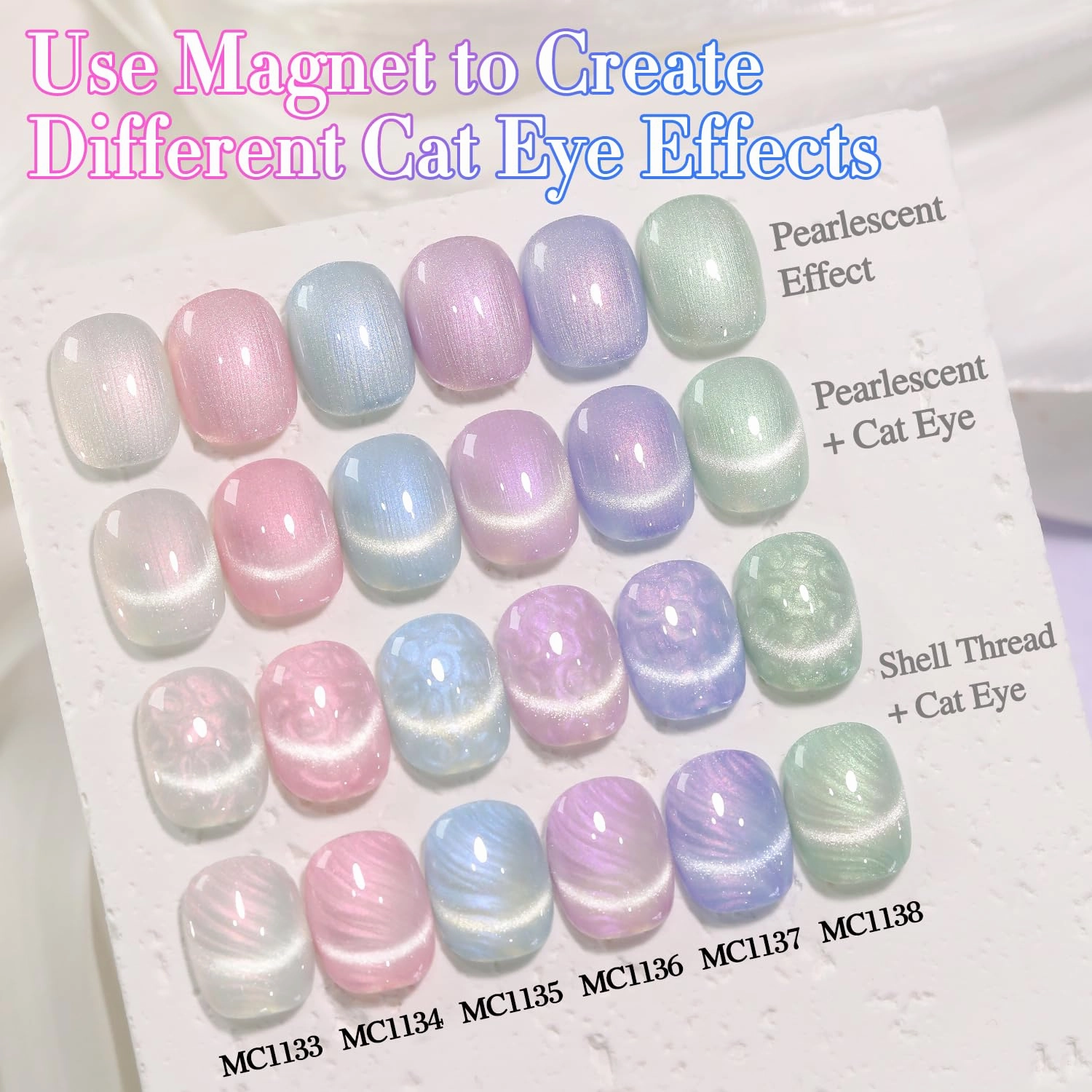 Double Rhythm 6 Colors Cat Eye Gel Polish Set Shimmer Glitter with Magnet Holographic Reflective Magnetic UV Nail Art Kit (6-Kit 44)