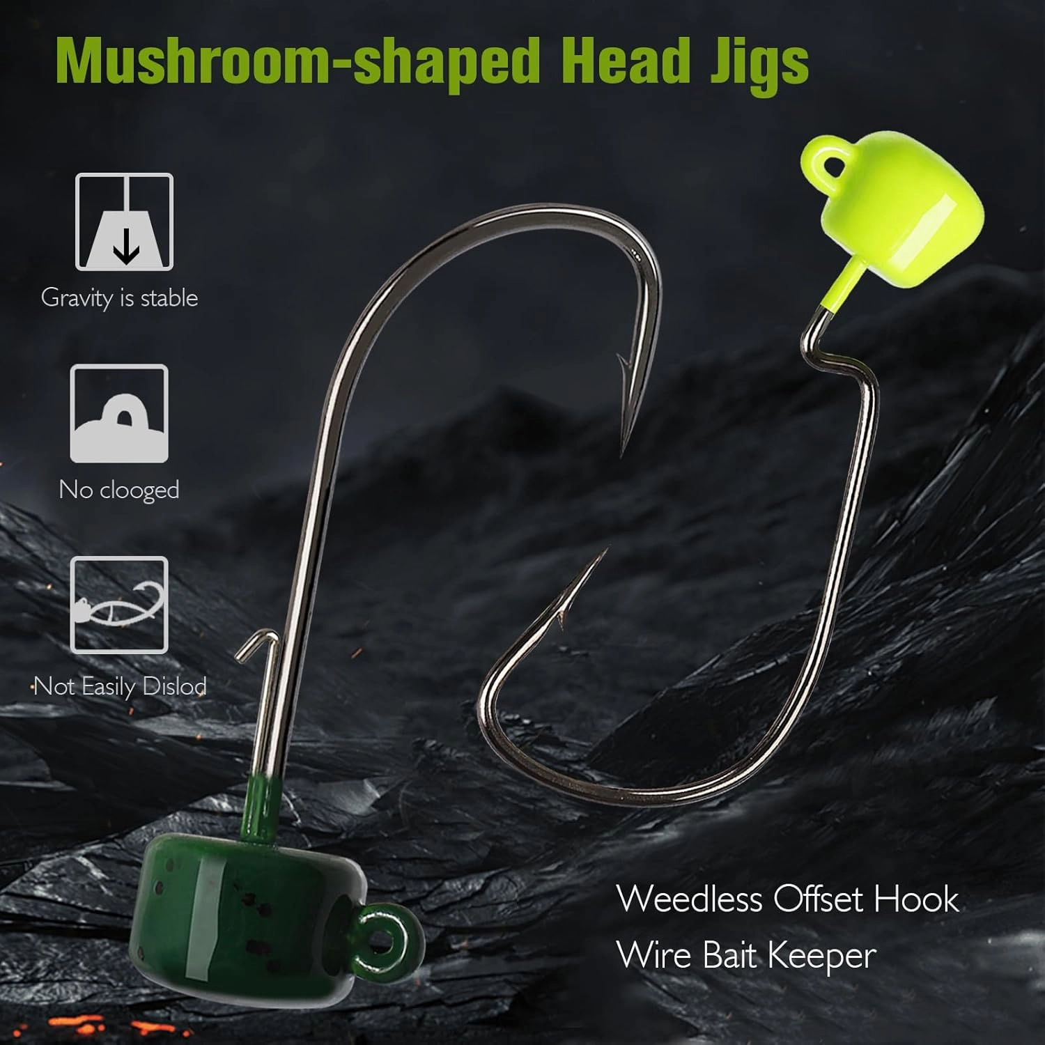 Dovesun Ned Rig Jig Heads, Ned Rig Hooks with Soft Lures Kit Weedless Jig Head Floating Fishing Worms | Crawfish Lures Mushroom Jig Heads for Bass Fishing Ned Rig Kit 30-80pcs