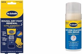 Dr. Scholl's Rough, Dry Foot Renewal Ultra Overnight Treatment with Foot Cream 3oz, Heel Sleeve Socks & Severe Cracked Heel Repair Restoring Balm 2.5oz