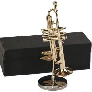 Dselvgvu Copper Miniature Trumpet with Stand and Case Mini Musical Instrument Mini Trumpet Miniature Dollhouse Model Christmas Ornament (4.6" x 1.2")