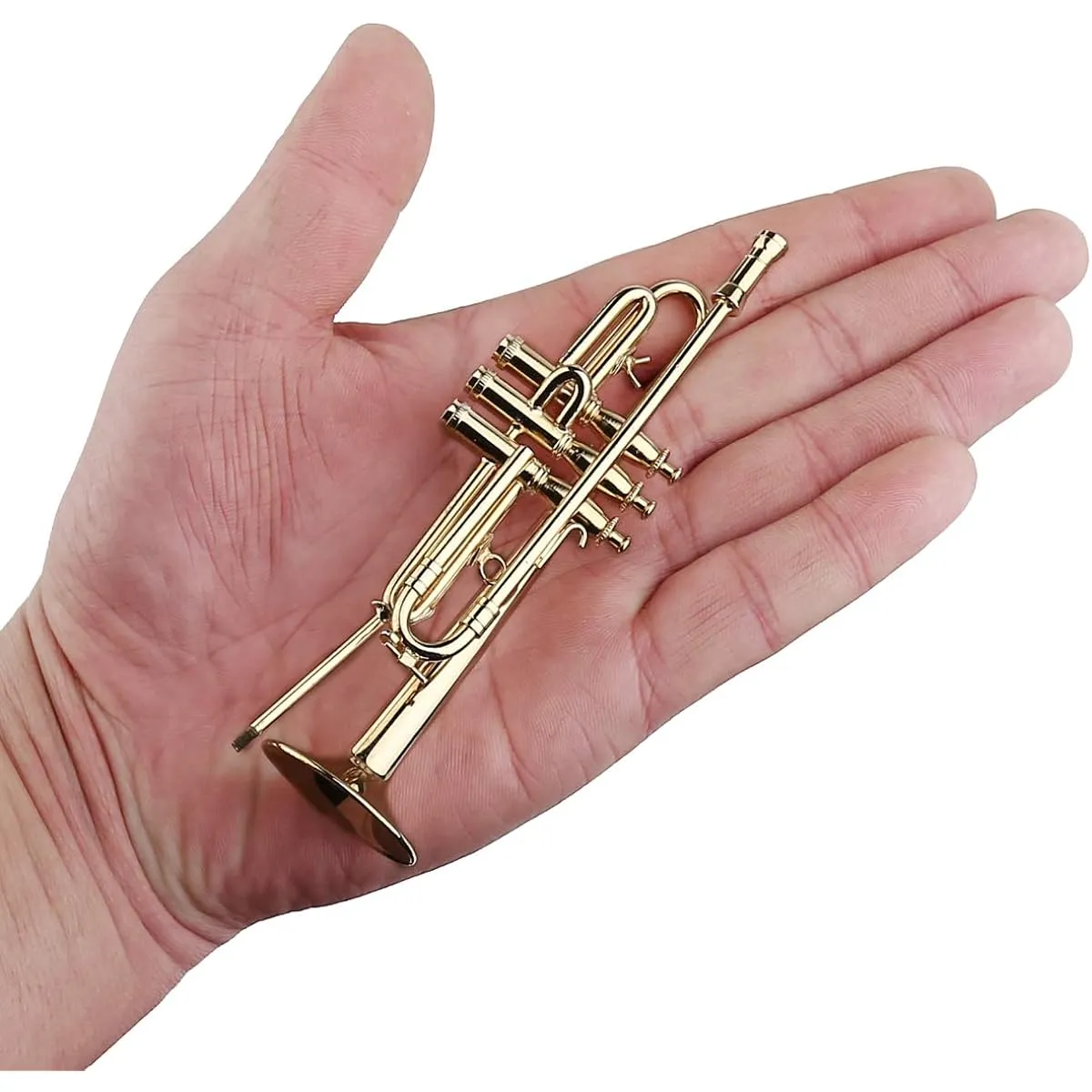 Dselvgvu Copper Miniature Trumpet with Stand and Case Mini Musical Instrument Mini Trumpet Miniature Dollhouse Model Christmas Ornament (4.6" x 1.2")