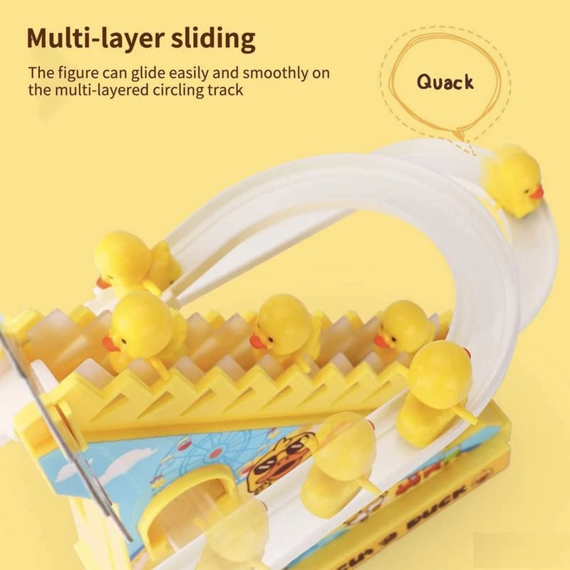 Duck Slide Electric Track Toy – Stair-Climbing Roller Coaster with Flashing Lights & Music for Toddlers (3 Ducks)