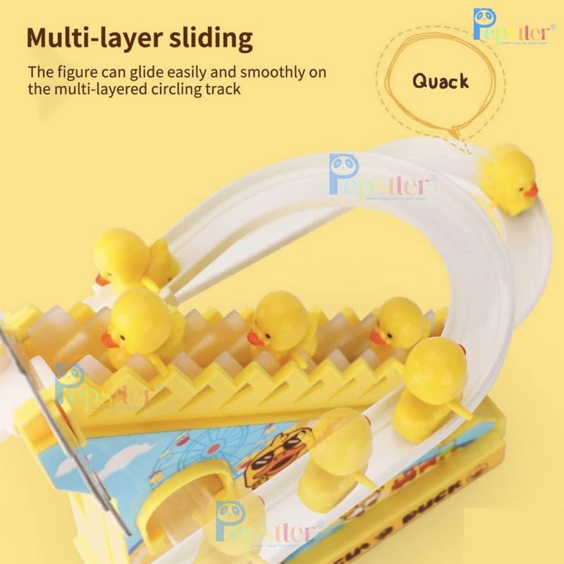 Duck Slide Electric Track Toy – Stair-Climbing Roller Coaster with Flashing Lights & Music for Toddlers (3 Ducks)