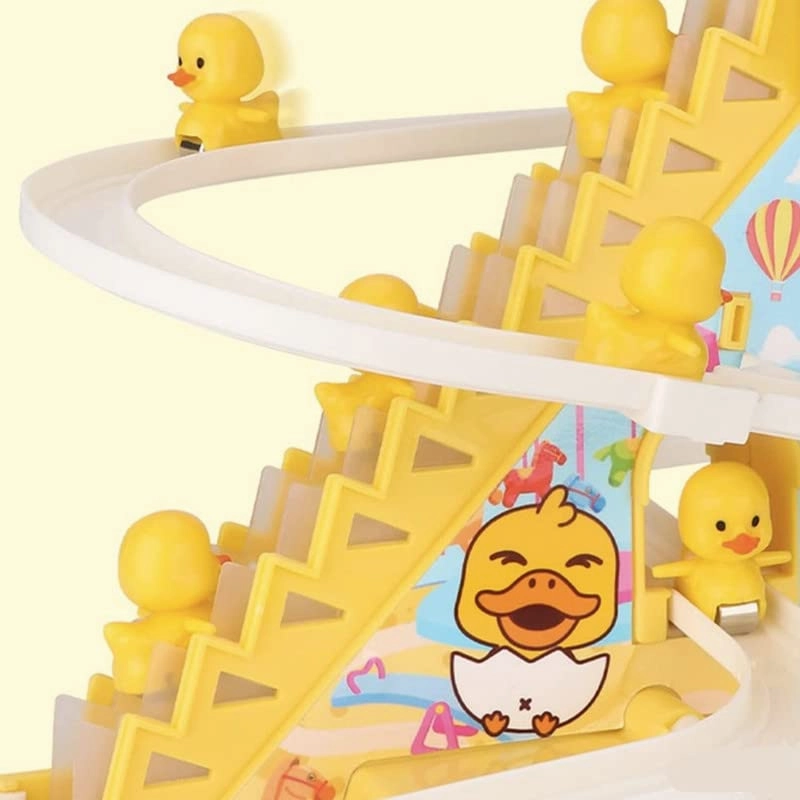 Duck Slide Electric Track Toy – Stair-Climbing Roller Coaster with Flashing Lights & Music for Toddlers (3 Ducks)