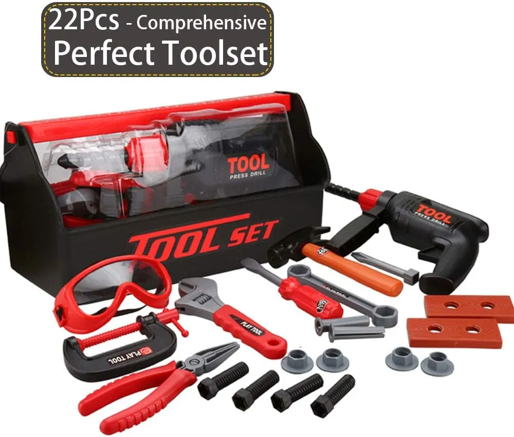 Durable Kids Tool Set Kids Play Tool , Pretend Play Construction Toy, Kids Toy Electronic Toy Drill Tool Construction Toy for Toddlers Boys Girls, Tool Kit with a Sturdy Tool Box (Manual)