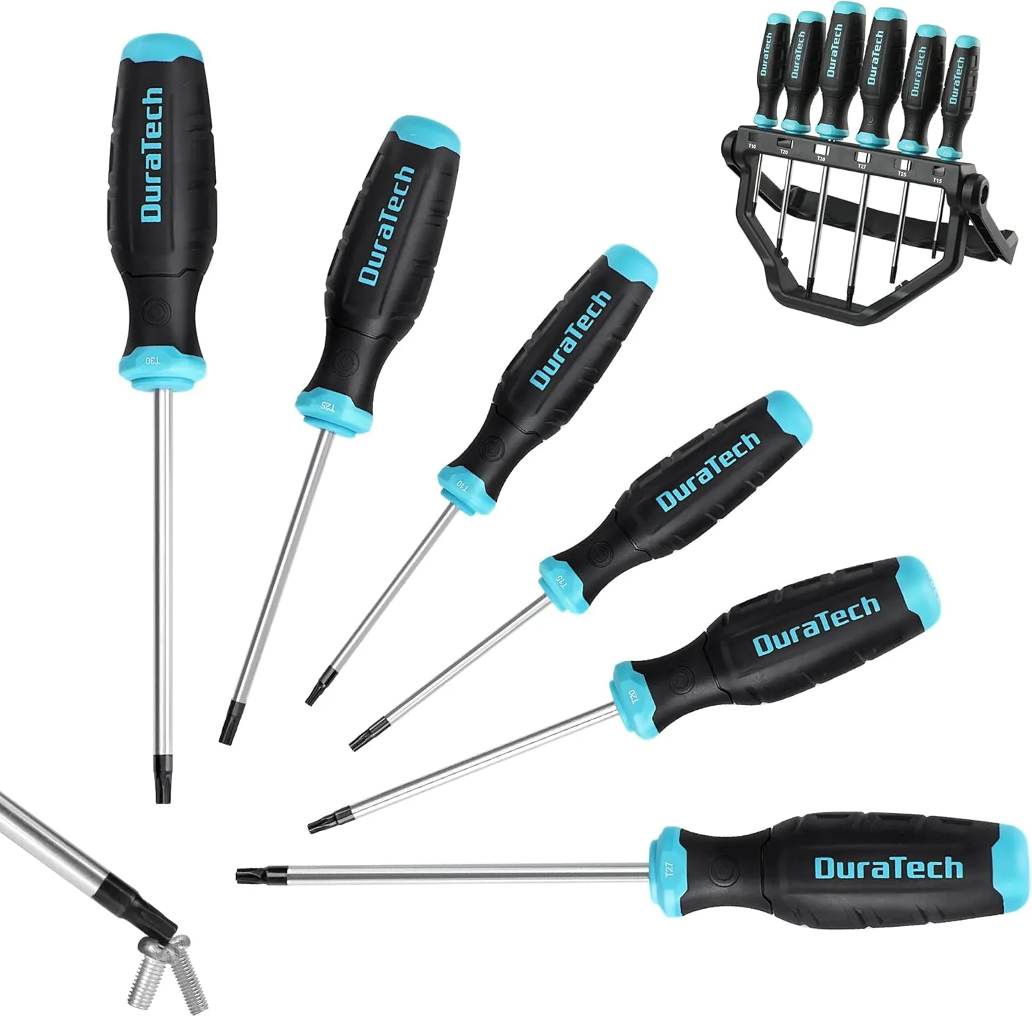 DURATECH 6-Piece Screwdriver Set, Magnetic Torx Screwdriver Set with 180° Rotating Storage Rack, Magnetic Tip, S2 Steel Shaft and Soft Handle, Screw Driver Set Kit for Fastening and Loosening