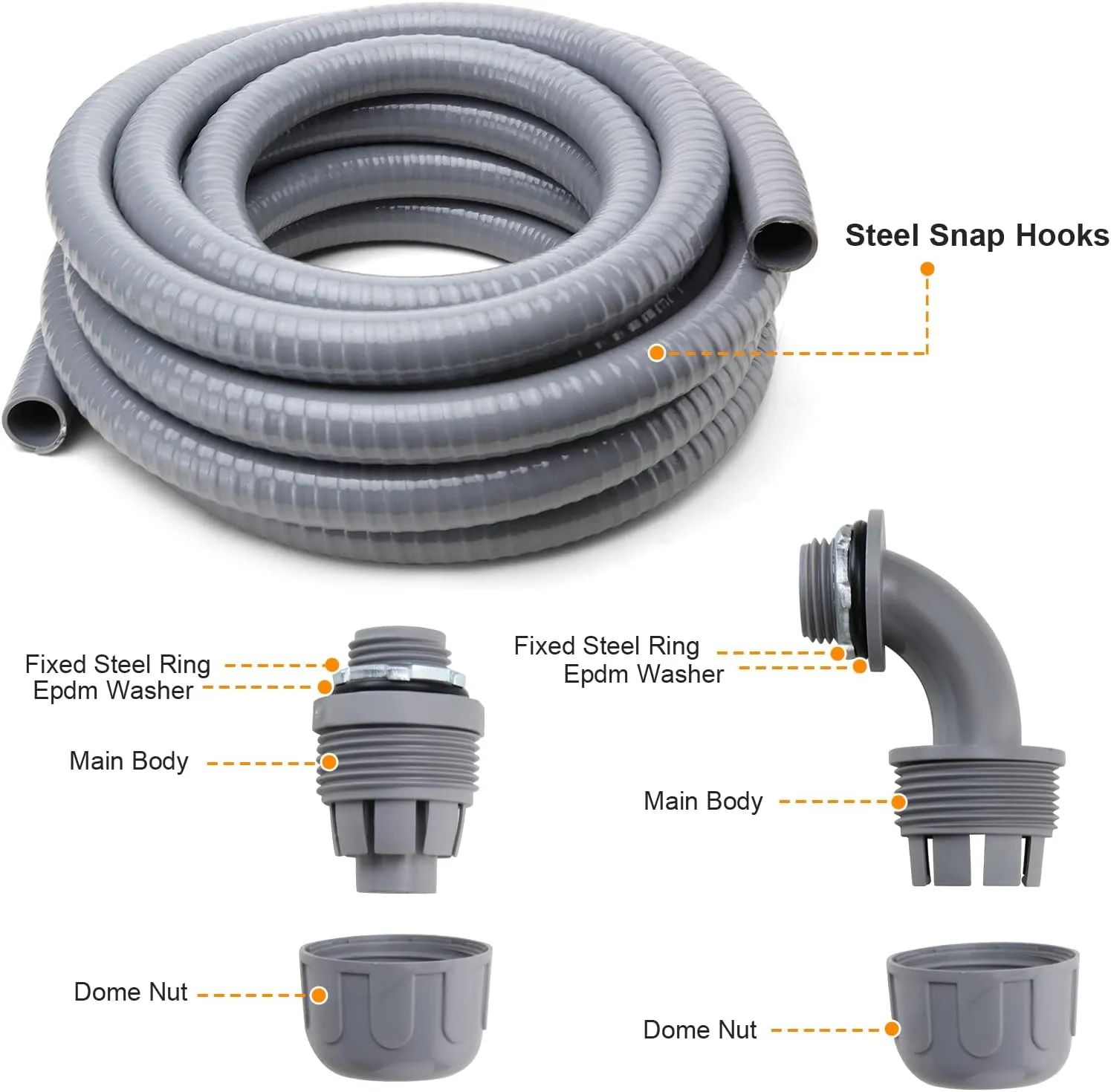 DWALE Liquid-Tight Conduit and Connector Kit, Flexible Non-Metallic Electrical 3/4inch 25ft Conduit, with 5 Straight and 3 Angle Fittings Included, 3/4 in. Dia.