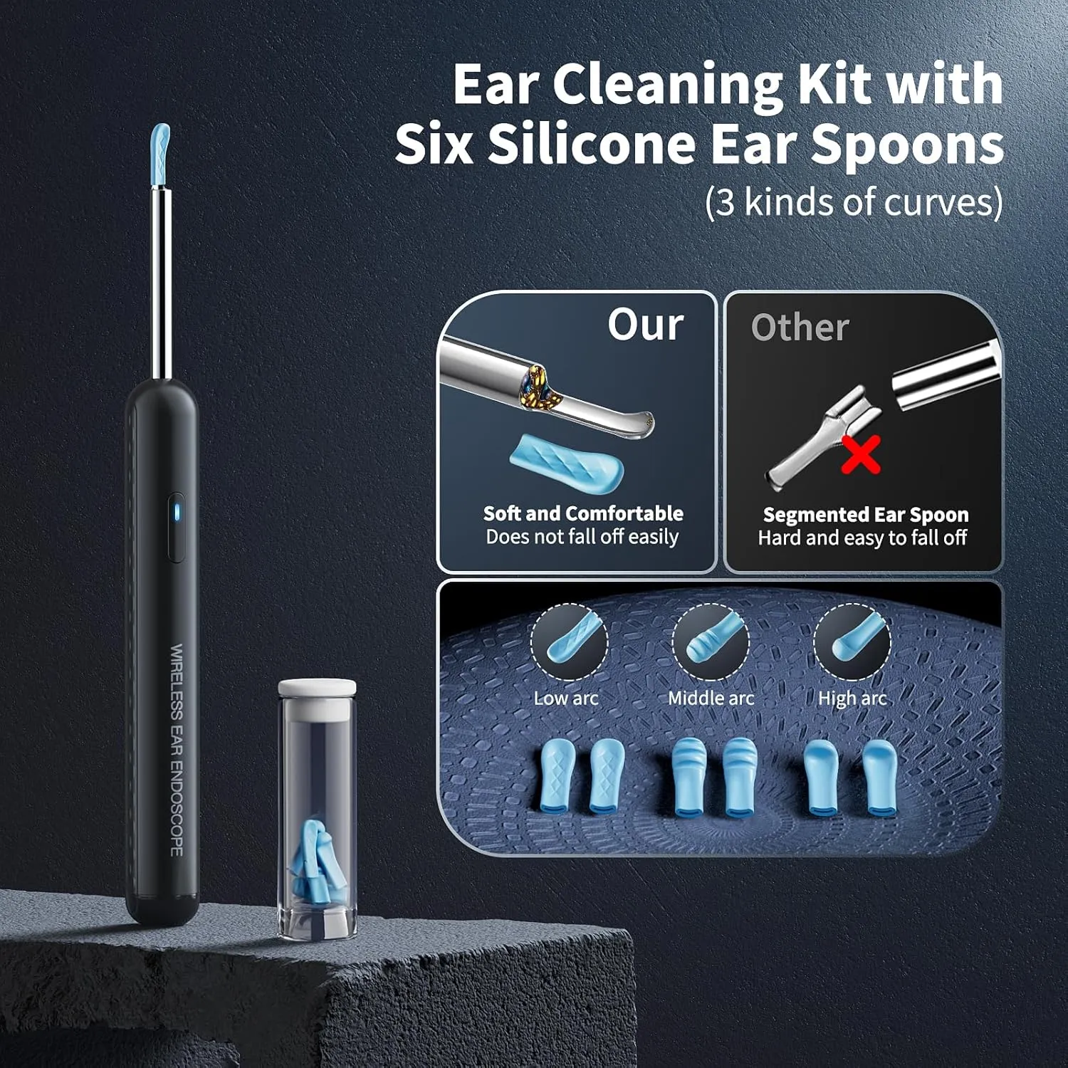 Ear Wax Removal, Ear Cleaner with Camera and Light, FSA HSA Eligible, Ear Wax Removal Tool Camera with 1080P, Ear Cleaning Kit with 6 Spoons, Ear Camera for iOS & Android (Black)