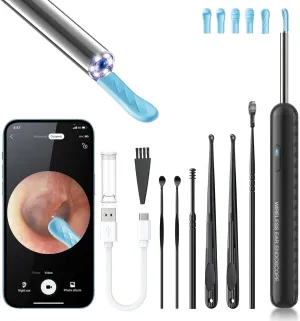 Ear Wax Removal, Ear Cleaner with Camera and Light, FSA HSA Eligible, Ear Wax Removal Tool Camera with 1080P, Ear Cleaning Kit with 6 Spoons, Ear Camera for iOS & Android (Black)