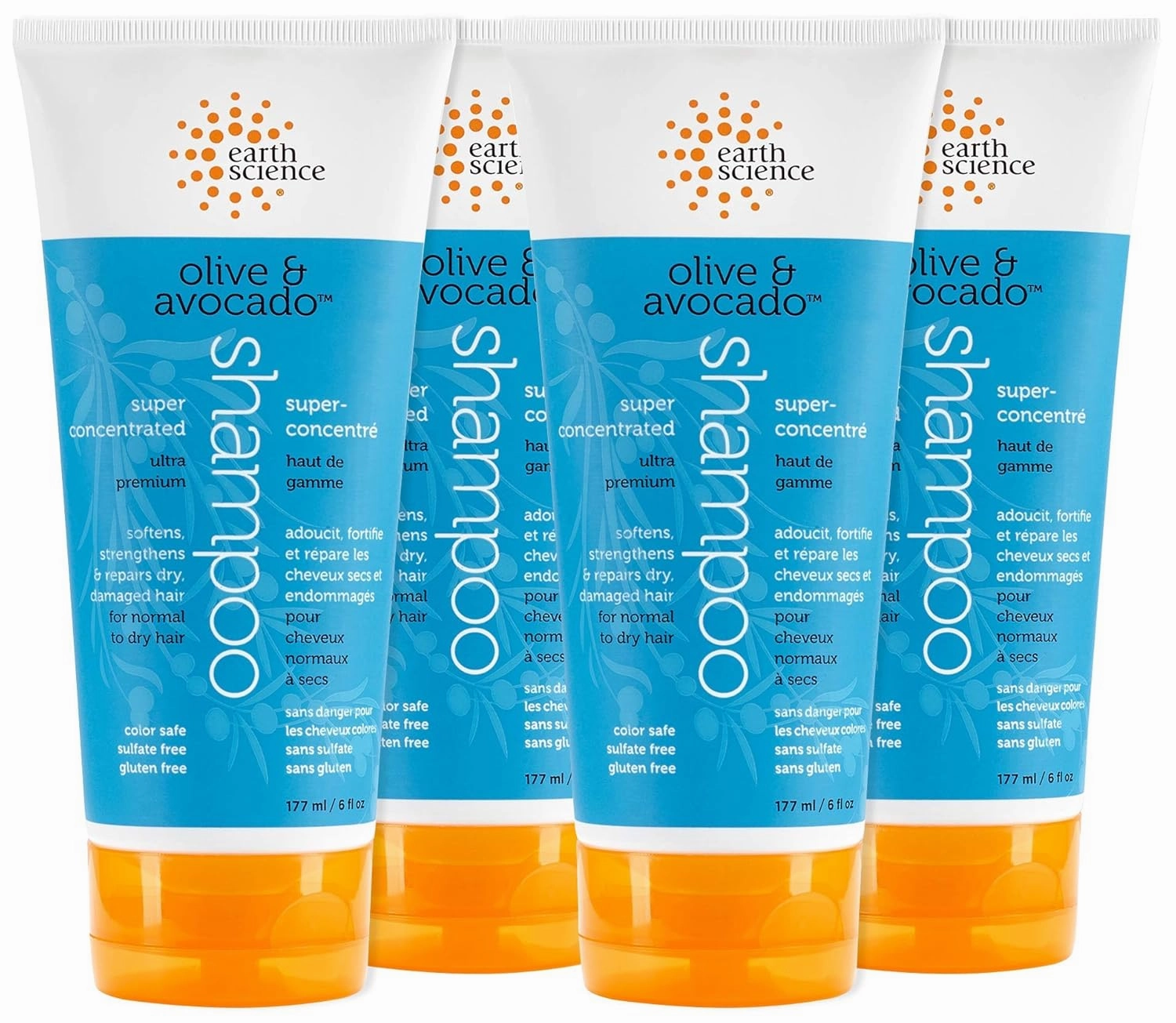 EARTH SCIENCE - Olive & Avocado Oil Shampoo: Super Concentrated for Normal to Dry Hair (4pk, 6 oz.)