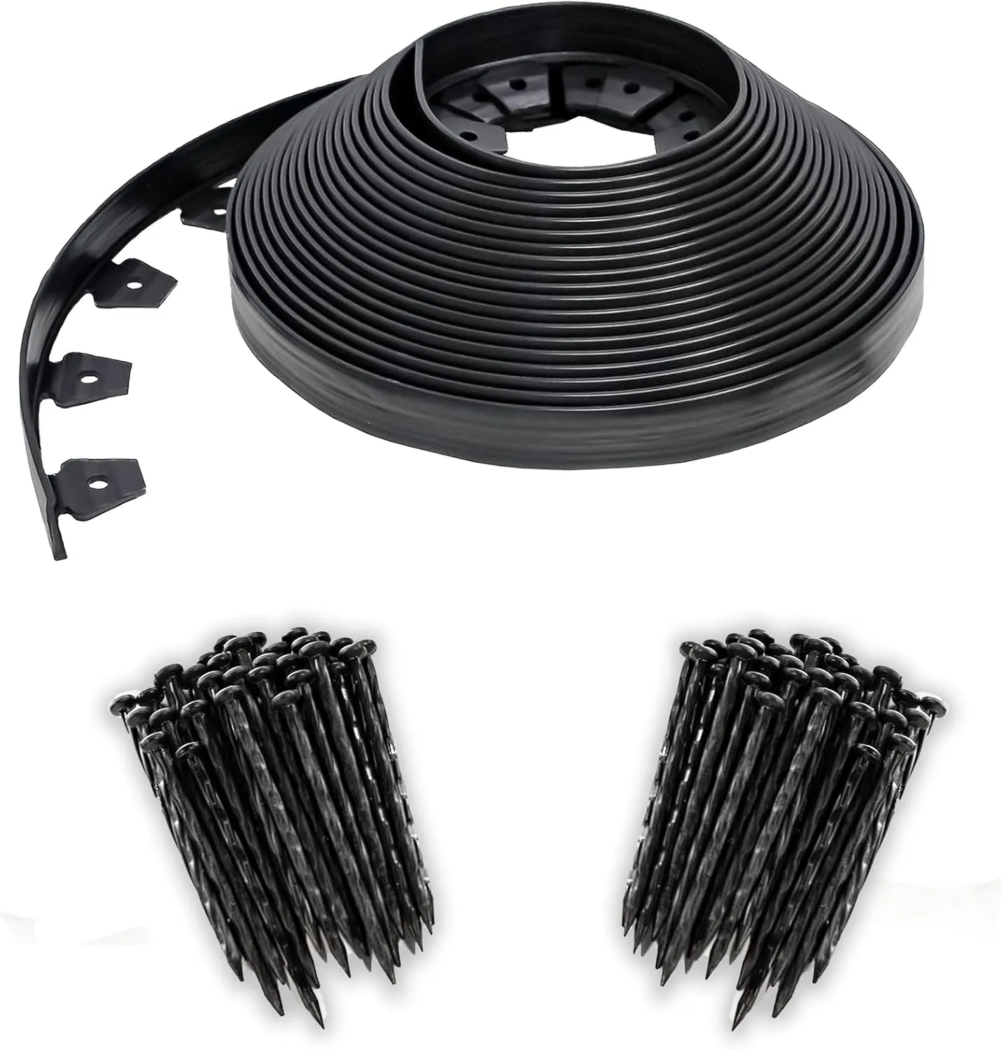 EasyFlex No-Dig Landscape Edging with BONUS Anchoring Spikes, 1.5 in. Tall Straight Top Plastic Garden Border, 100 Foot Kit, Black