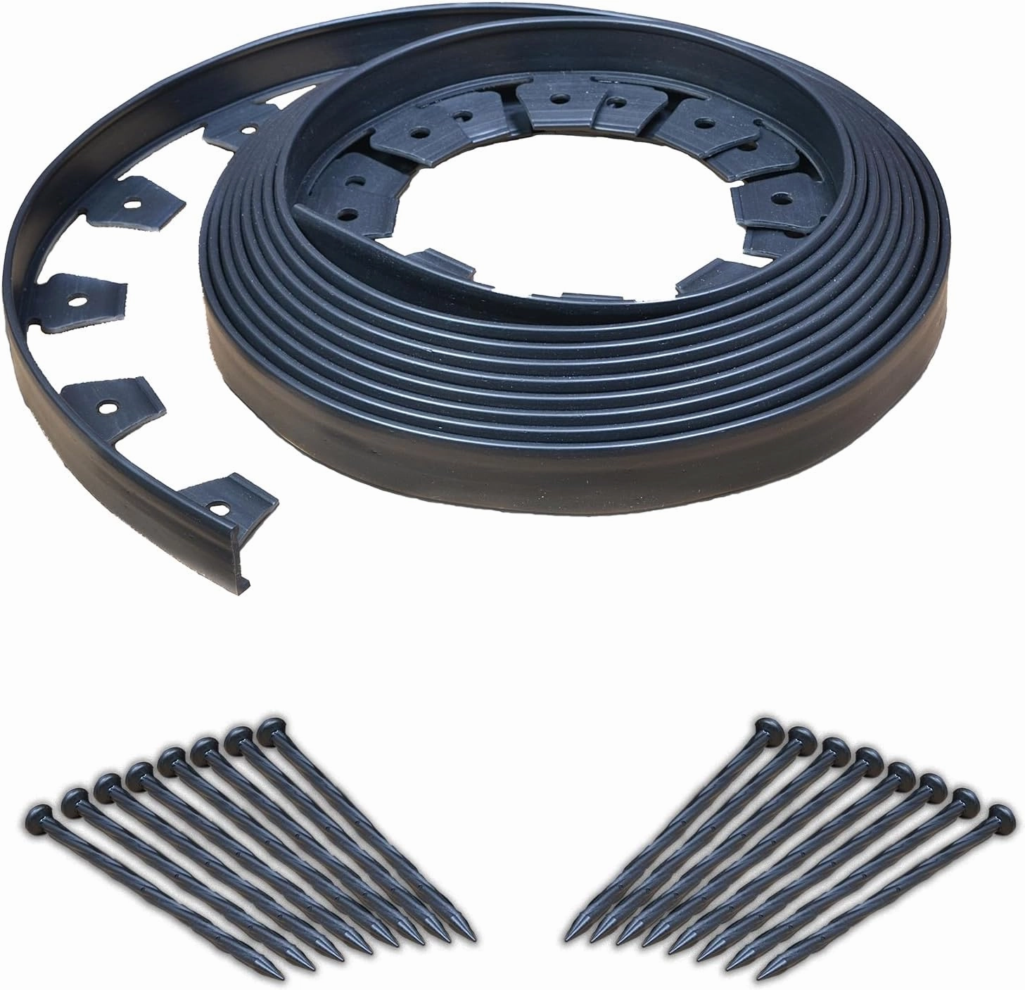 EasyFlex No-Dig Landscape Edging with Anchoring Spikes, 1.5 in. Tall Straight Top Plastic Garden Border, 40 Foot Kit, Black