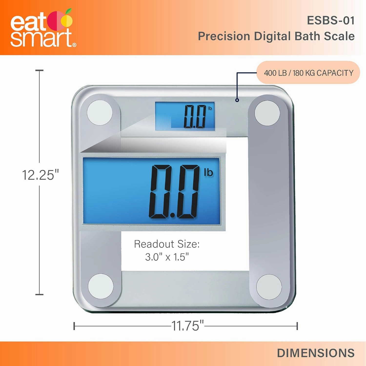 Eat Smart Products Digital Bathroom Scale with Extra Large Lighted Display, Free Body Tape Measure Included, Grey and Clear