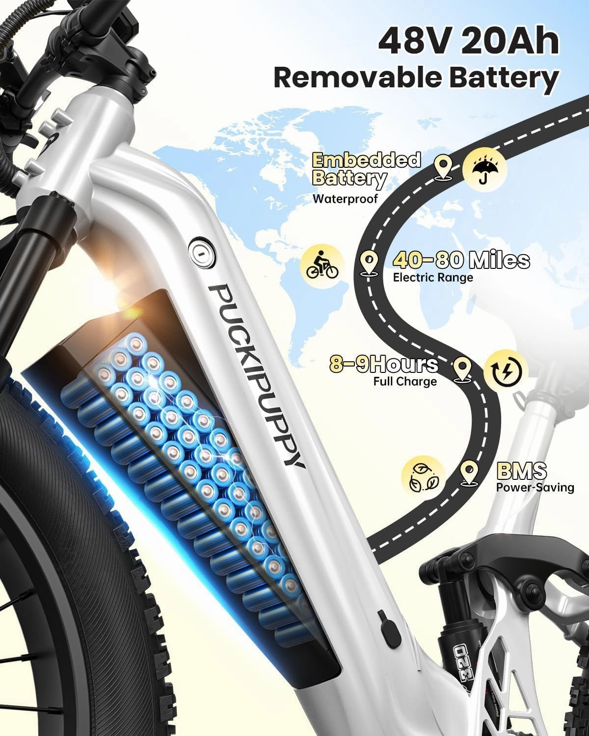 Ebike A Luxury Accessory Pack, Electric Bike for Adults 960W, 48V 20AH Battery Adult Electric Bicycles, 26" Fat Tire Full Suspension Step-Thru Ebike, 28MPH Mountain Ebike, 7 Speed, 80Miles Range