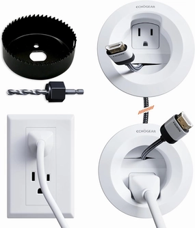 ECHOGEAR in-Wall Cable Management Kit - Includes Power & Low Voltage Cable Management - Hide TV Wires When Mounting A TV - Includes Hole Saw Drill Attachment for Easy Install