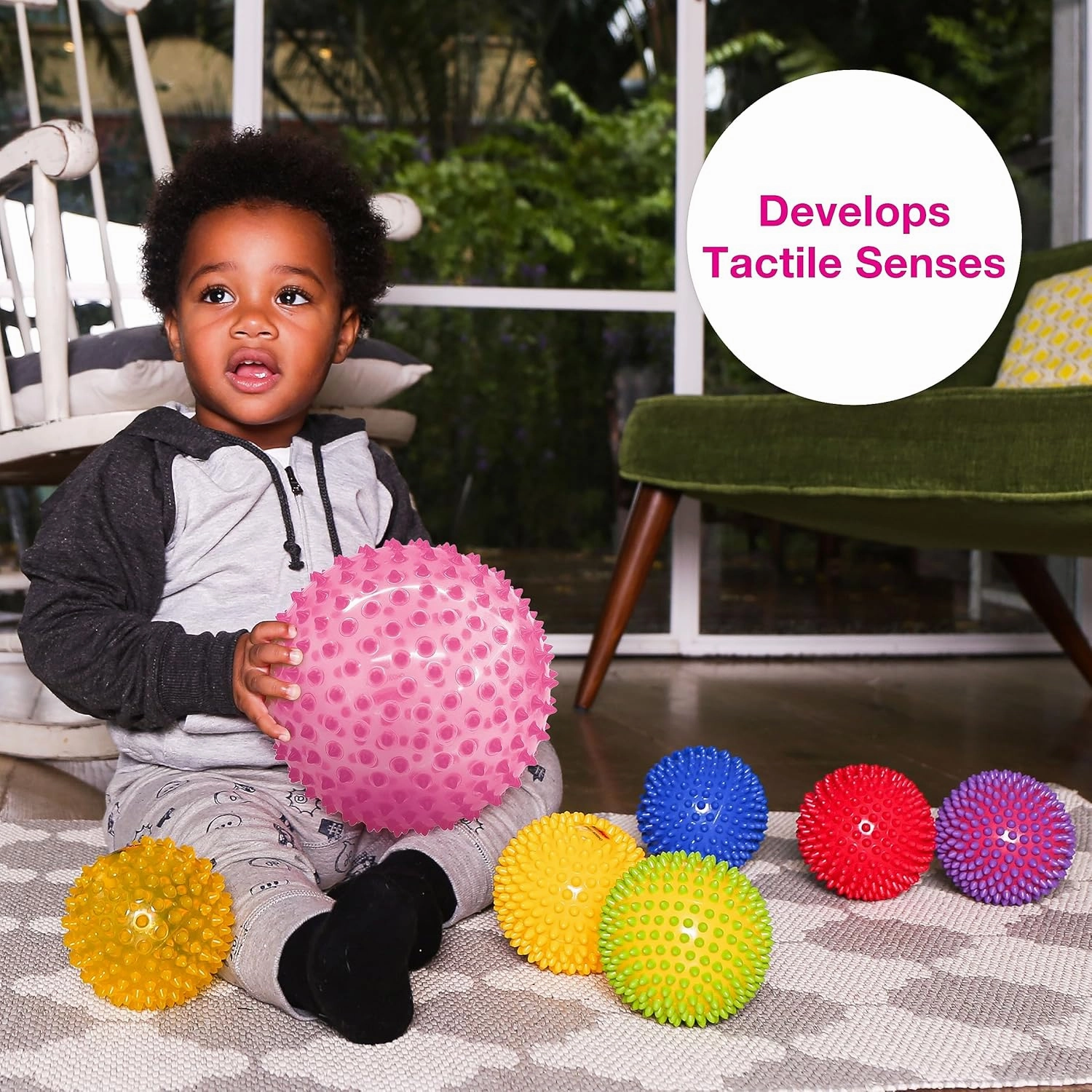 Edushape Sensory Ball for Baby - 7" Deflated with Pump, Transparent Pink, Enhances Gross Motor Skills for Kids 6 Months & Up
