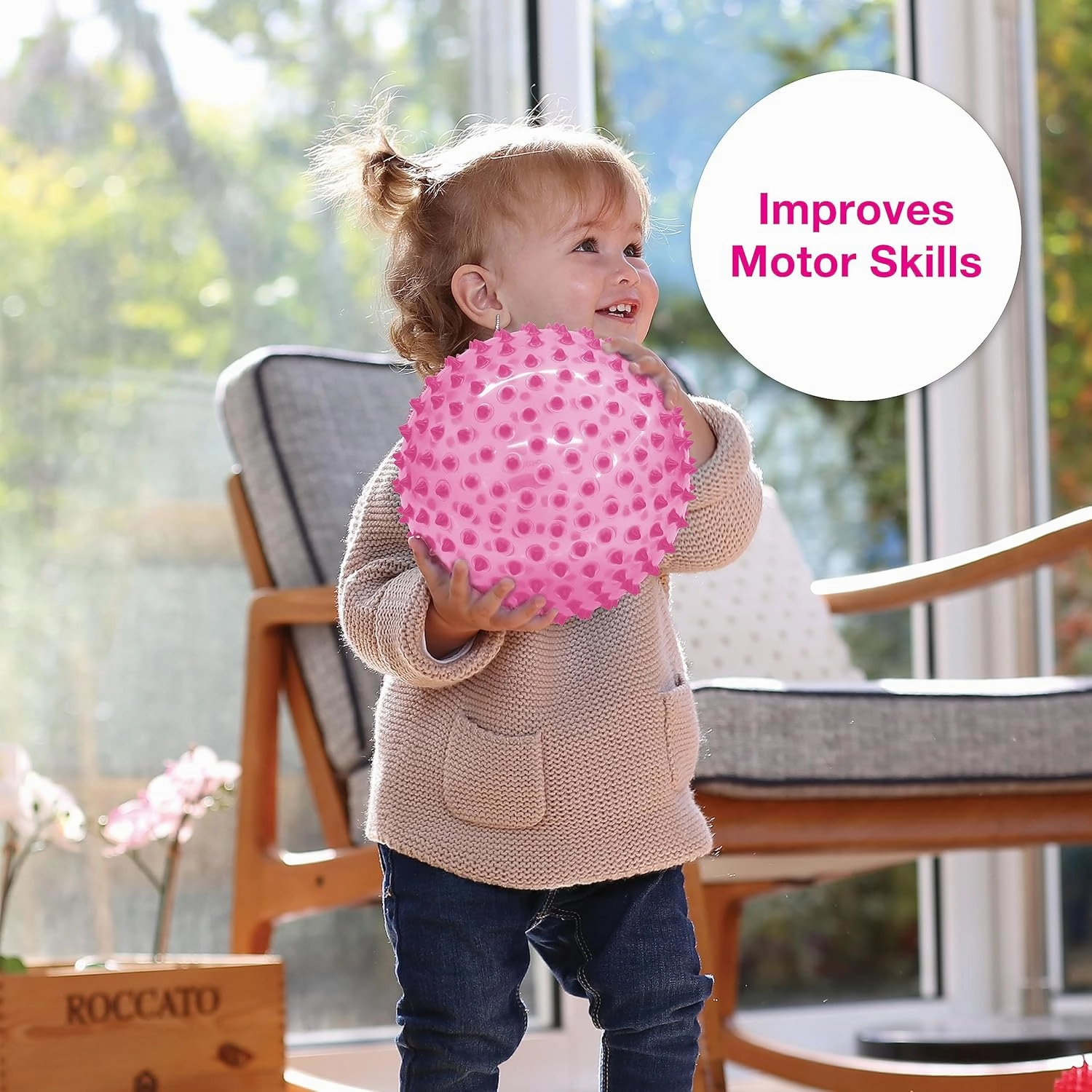 Edushape Sensory Ball for Baby - 7" Deflated with Pump, Transparent Pink, Enhances Gross Motor Skills for Kids 6 Months & Up
