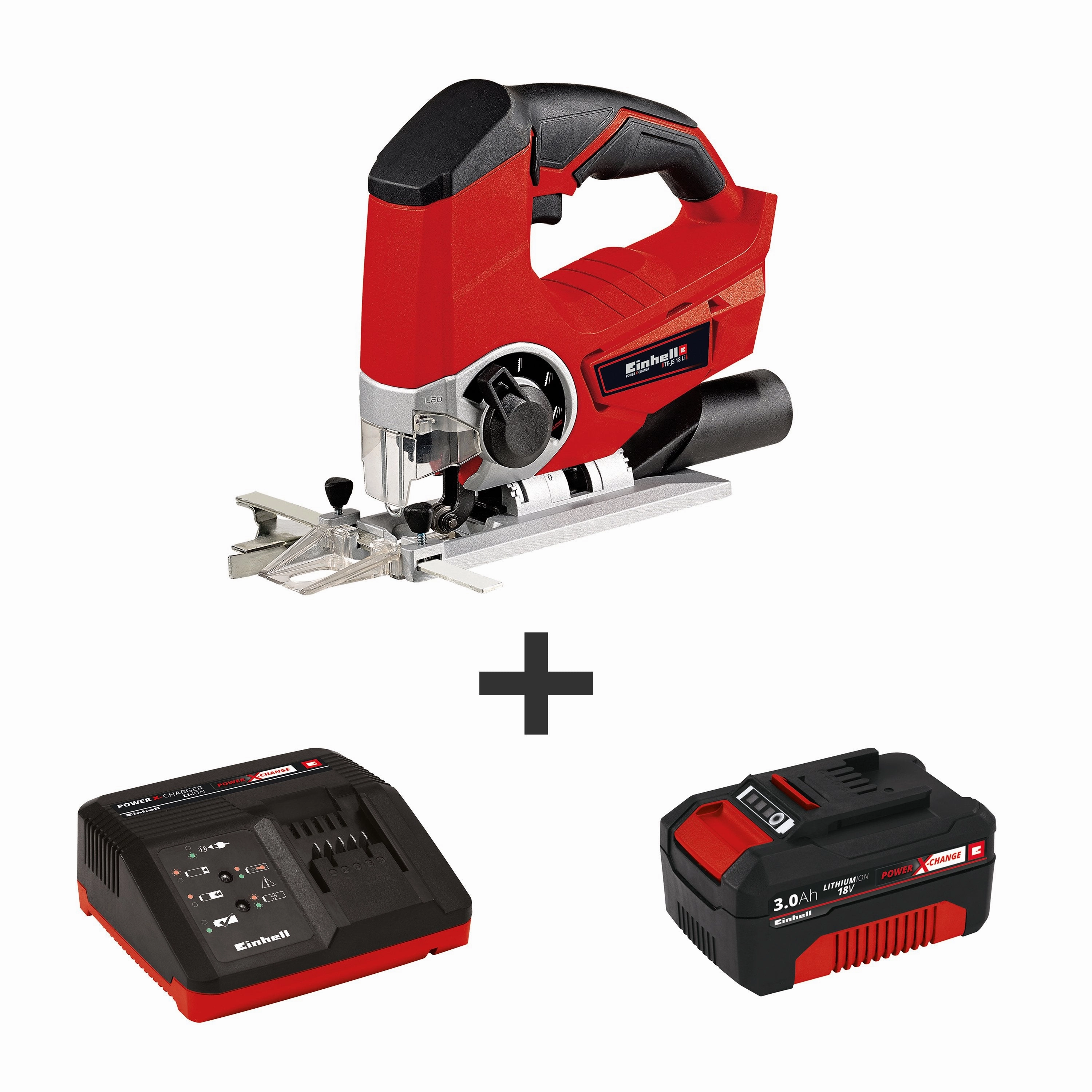 Einhell TE-JS 18 Li T Power X-Change 18-Volt Cordless Variable Speed Jig Saw, 1-Inch Stroke Length, 2400-SPM, Kit (w/ 3.0-Ah Battery   Fast Charger)