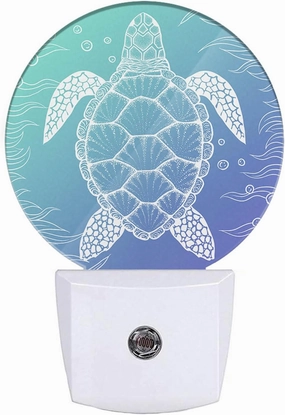EKOBLA Blue Sea Turtle Night Light Summer Turtle Underwater Vintage Night Lights Plug into Wall Ocean Themed Led Lamp Home Decor for Living Room Bedroom, 0.5W Nightlight