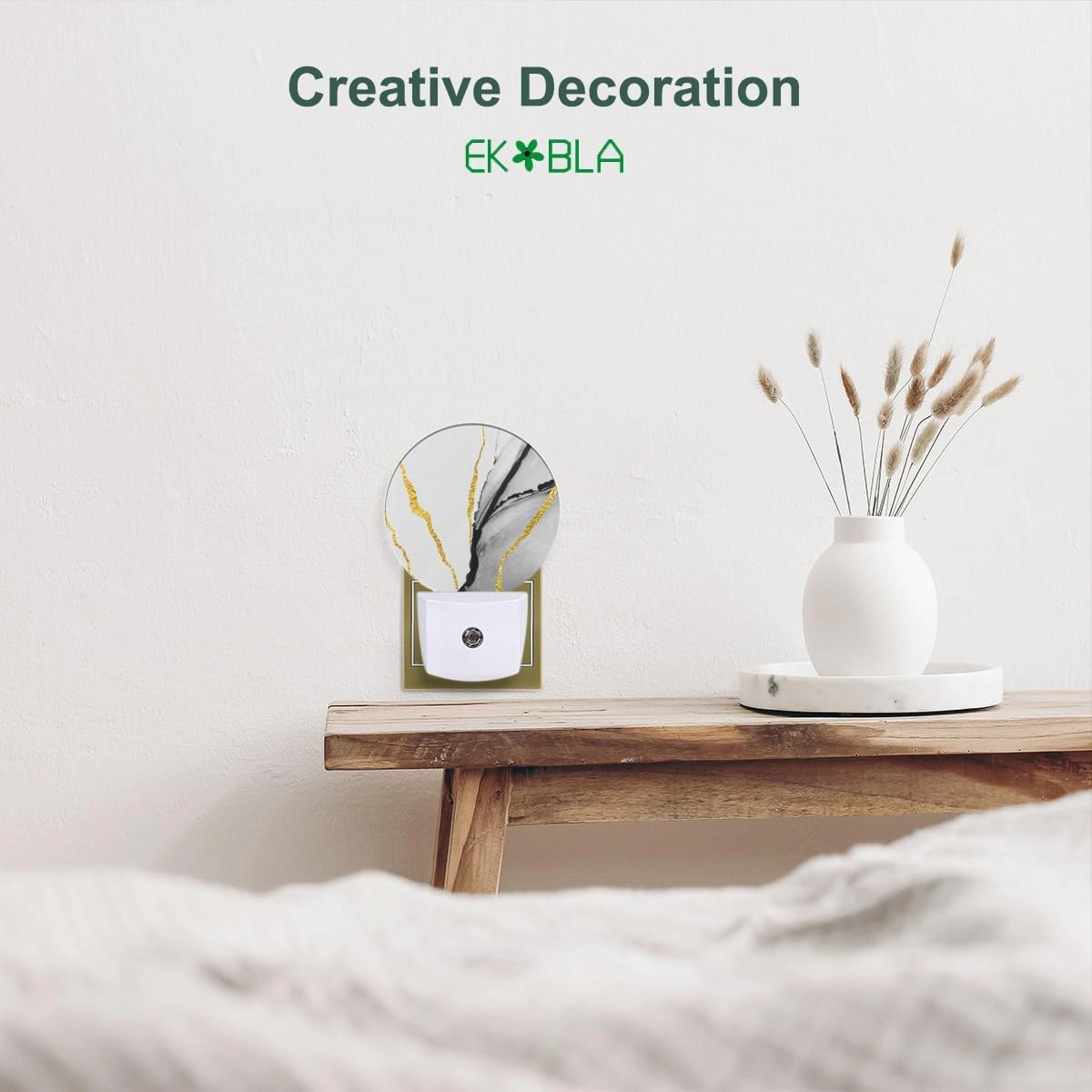 EKOBLA Grey Night Lights Plug into Wall Modern Art Night Light Dusk to Dawn Sensor Nightlight LED Lamp for Stairway/Hallway/Kitchen