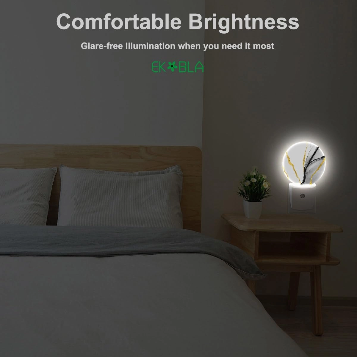 EKOBLA Grey Night Lights Plug into Wall Modern Art Night Light Dusk to Dawn Sensor Nightlight LED Lamp for Stairway/Hallway/Kitchen