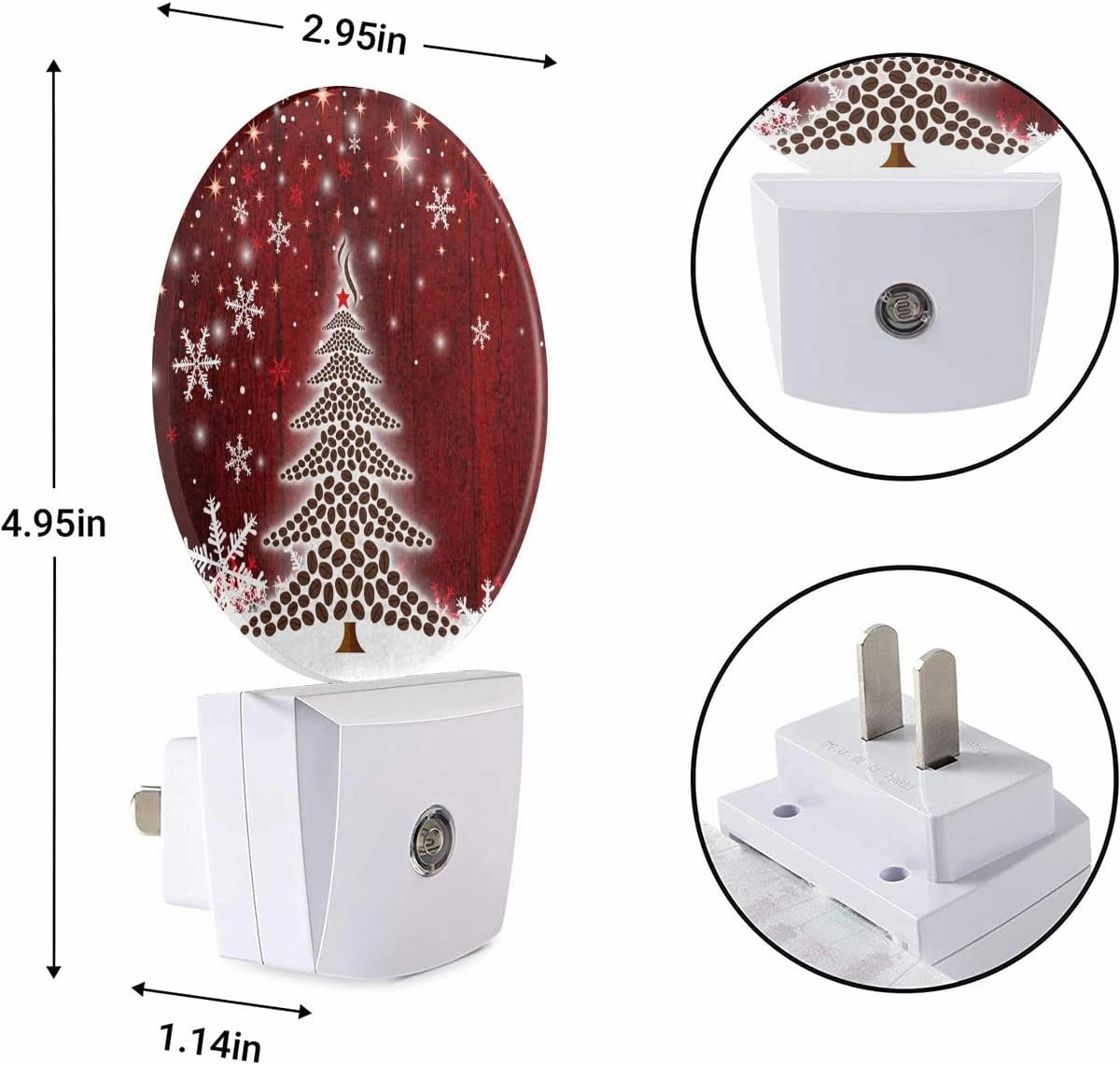 EKOBLA Winter Red Christmas Tree LED Night Light Xmas Holiday Snow Snowflakes Night Lights Plug into Wall with Dusk to Dawn Light Sensor for Boys Girls Men Women Gifts