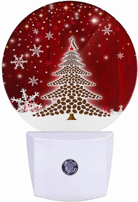 EKOBLA Winter Red Christmas Tree LED Night Light Xmas Holiday Snow Snowflakes Night Lights Plug into Wall with Dusk to Dawn Light Sensor for Boys Girls Men Women Gifts