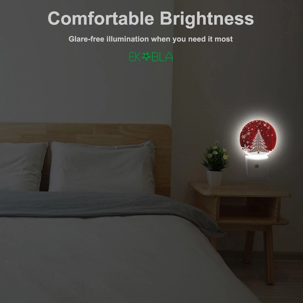 EKOBLA Winter Red Christmas Tree LED Night Light Xmas Holiday Snow Snowflakes Night Lights Plug into Wall with Dusk to Dawn Light Sensor for Boys Girls Men Women Gifts