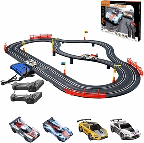 Electric Racing Track Sets for Boys and Kids Including 4 Slot Cars 1:43 Scale and 2 Controllers, Gift Toys for Children