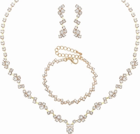 Elegant Necklace Earrings Bracelet Crystal Bridal Wedding Jewelry Sets for Brides Bridesmaid Prom Formal Costume Accessories for Women