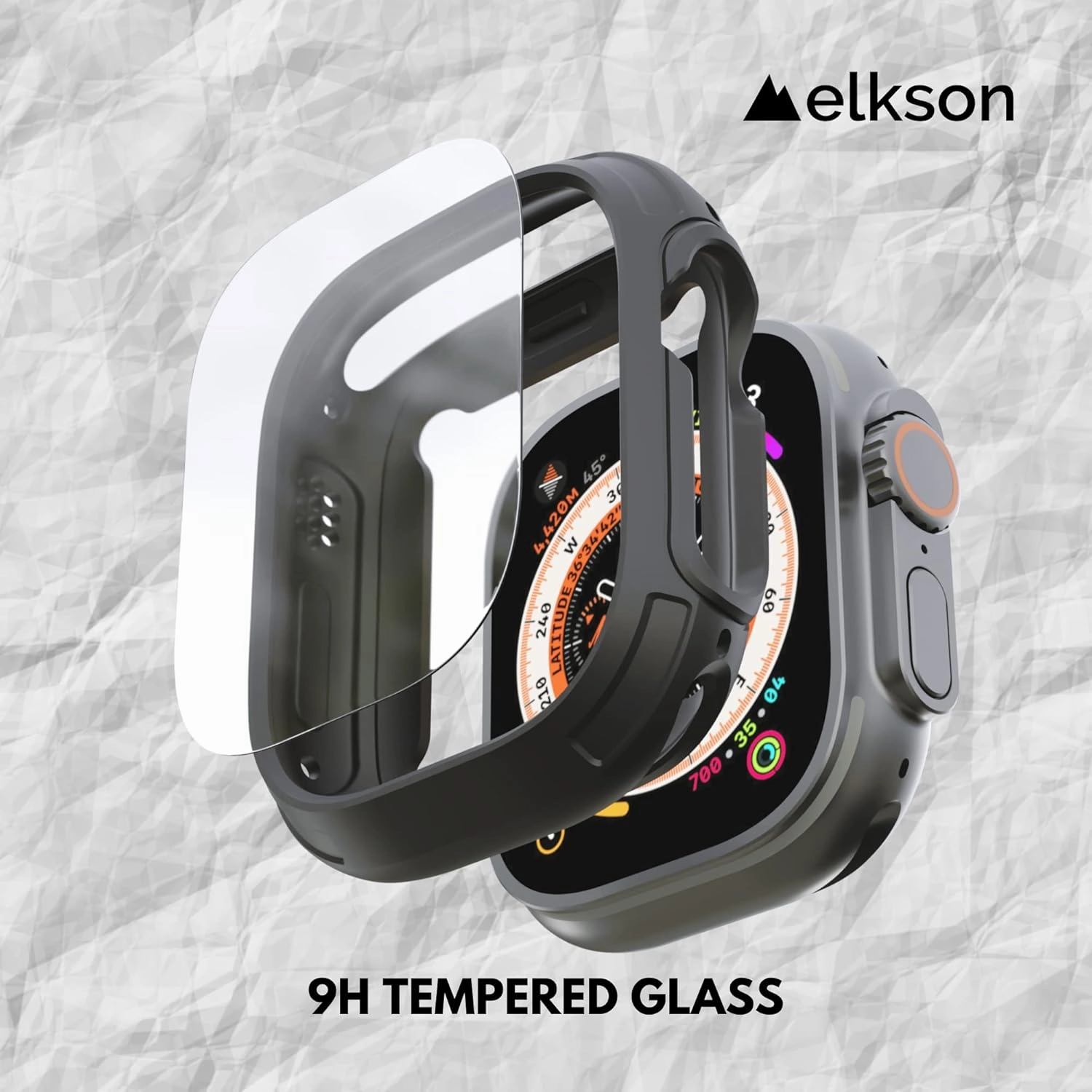 Elkson Made for Apple Watch Ultra 2 1 Bumper Case Screen Protector Kit 49mm Quattro Max Series Rugged, Military-Grade Durable Flexible Shockproof Protective Cover w/Tempered Glass for iWatch, Black