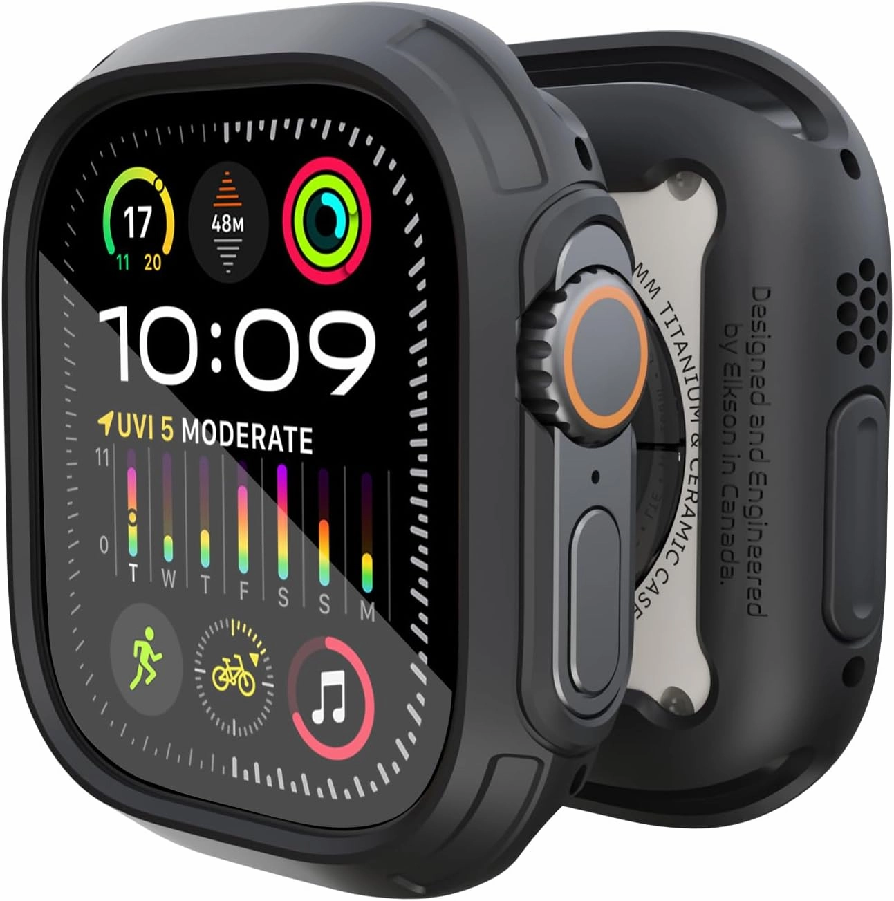 Elkson Made for Apple Watch Ultra 2 1 Bumper Case Screen Protector Kit 49mm Quattro Max Series Rugged, Military-Grade Durable Flexible Shockproof Protective Cover w/Tempered Glass for iWatch, Black