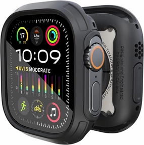 Elkson Made for Apple Watch Ultra 2 1 Bumper Case Screen Protector Kit 49mm Quattro Max Series Rugged, Military-Grade Durable Flexible Shockproof Protective Cover w/Tempered Glass for iWatch, Black