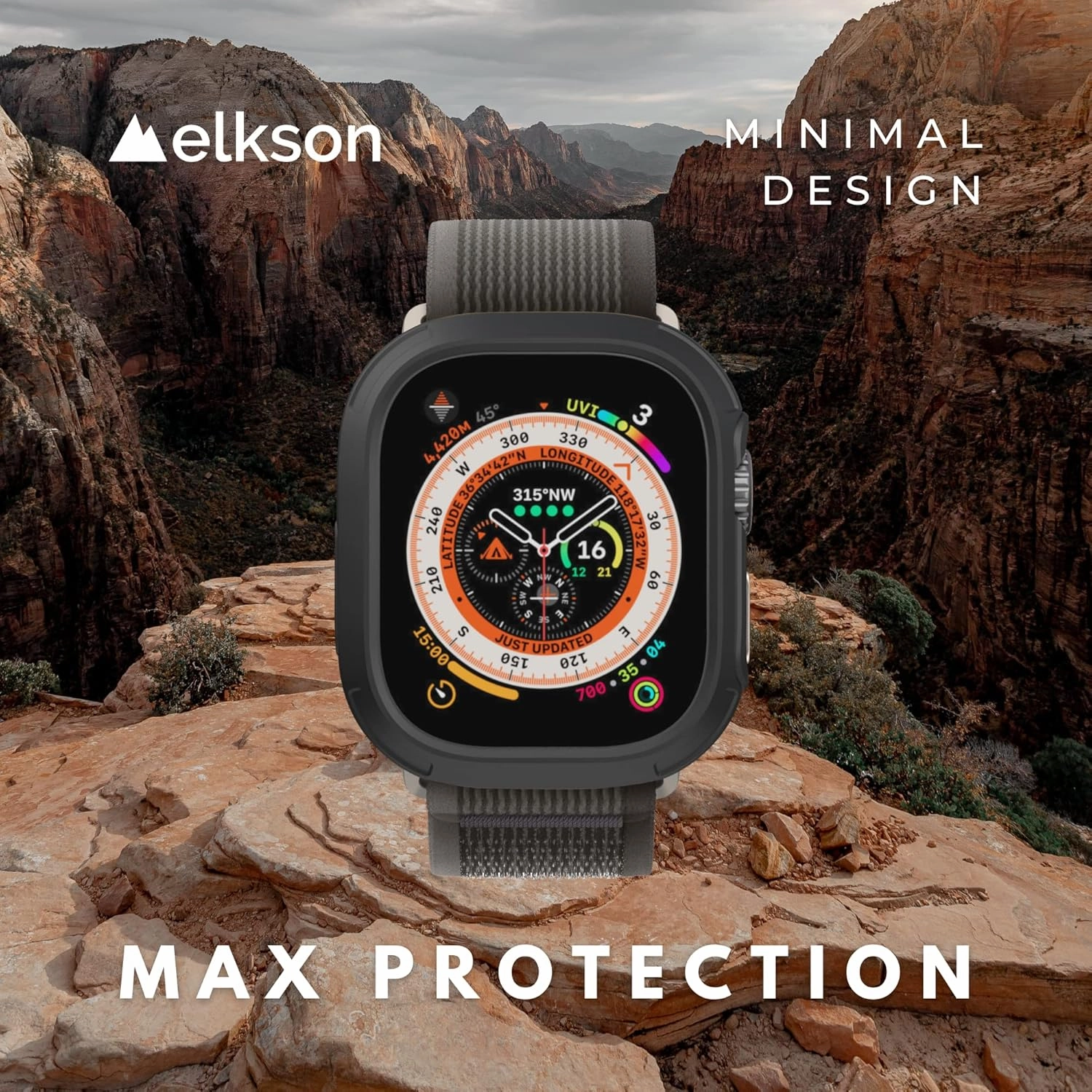 Elkson Made for Apple Watch Ultra 2 1 Bumper Case Screen Protector Kit 49mm Quattro Max Series Rugged, Military-Grade Durable Flexible Shockproof Protective Cover w/Tempered Glass for iWatch, Black