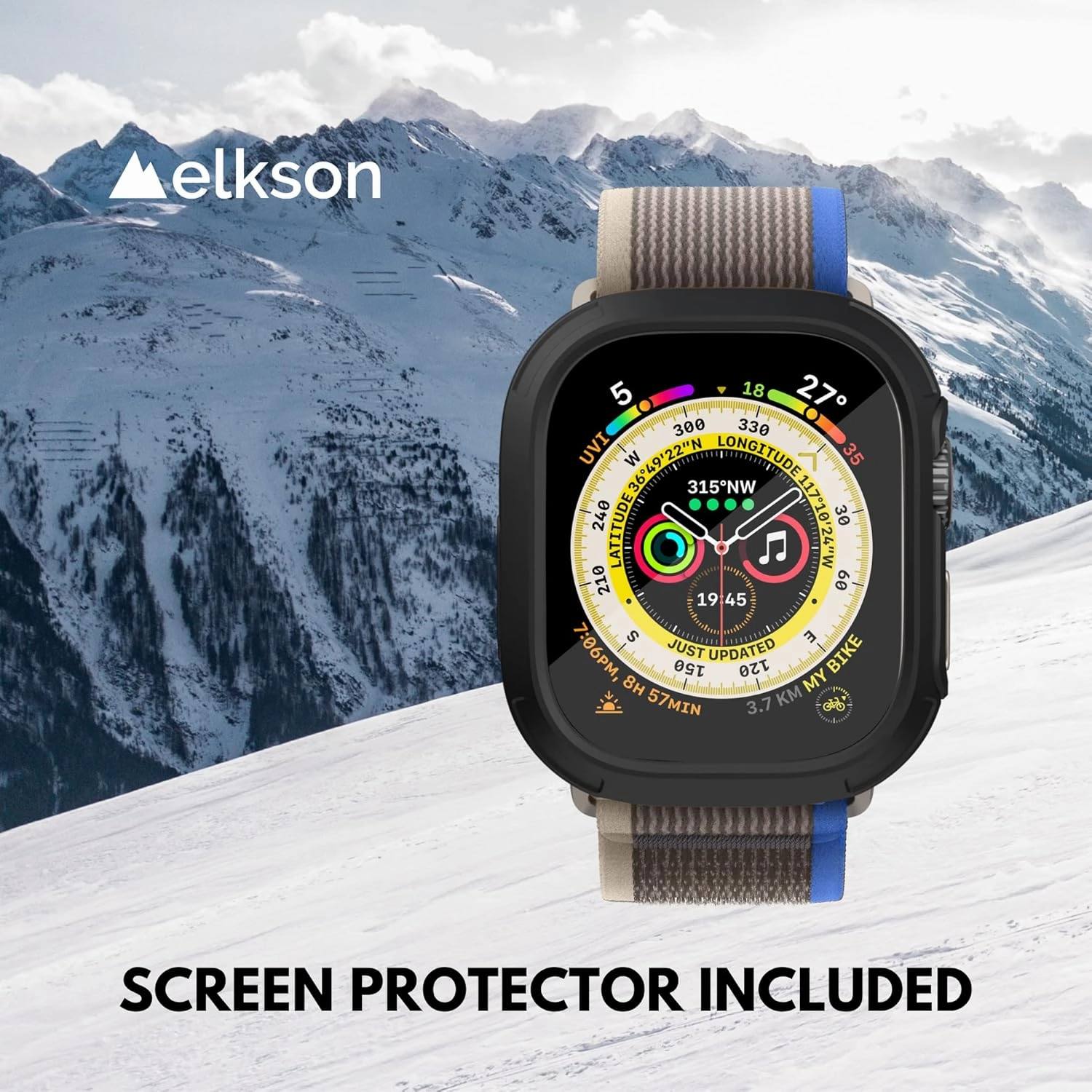Elkson Made for Apple Watch Ultra 2 1 Bumper Case Screen Protector Kit 49mm Quattro Max Series Rugged, Military-Grade Durable Flexible Shockproof Protective Cover w/Tempered Glass for iWatch, Black