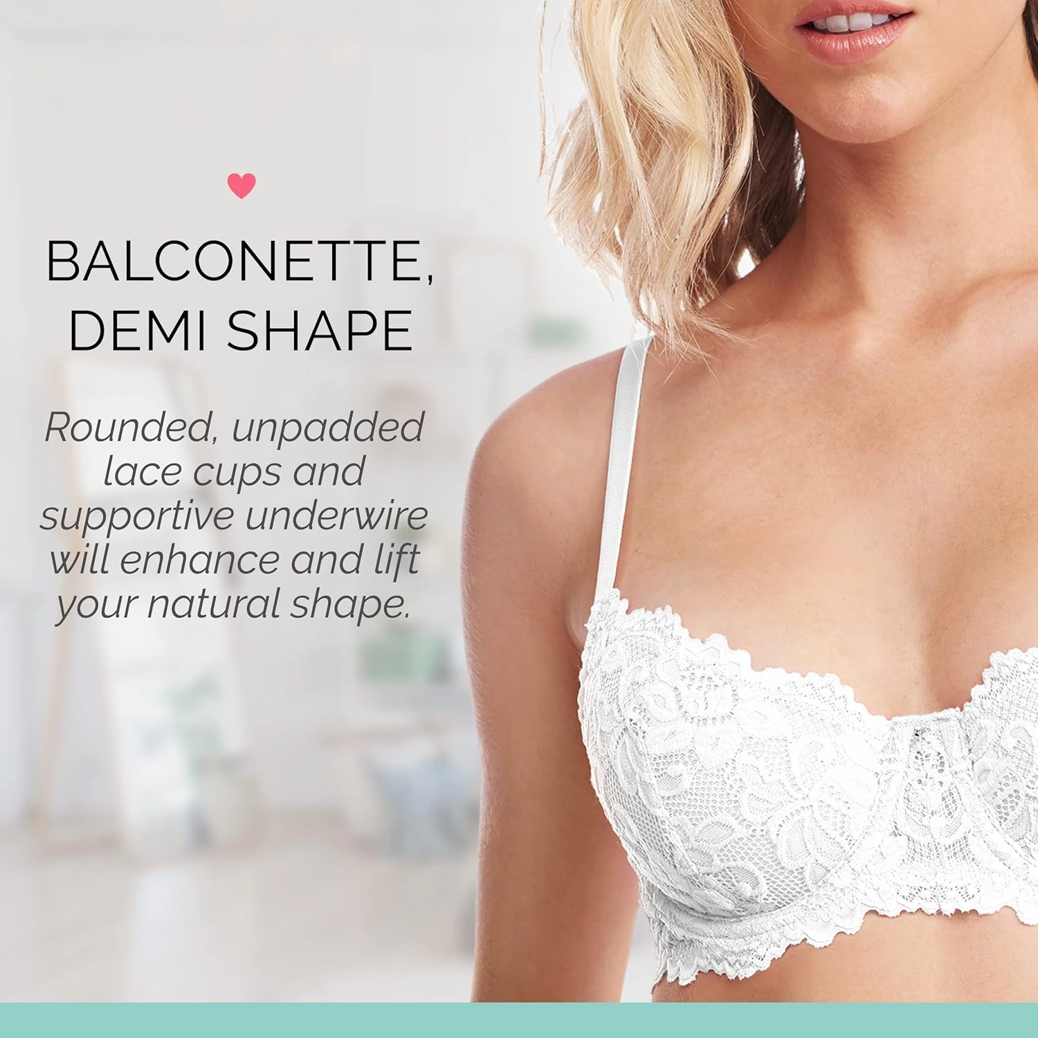 Emma Underwire Lace Bra, Unpadded Sheer Lingerie for Women, Perfect Everyday Balconette Demi Bra