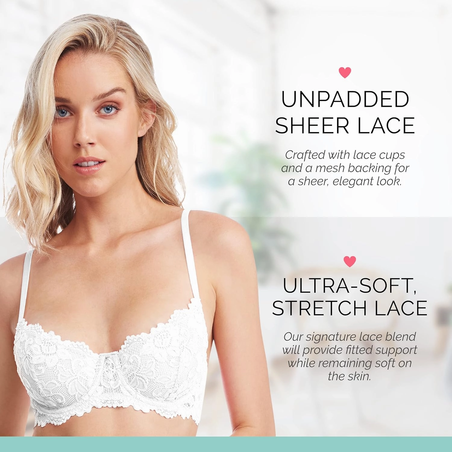 Emma Underwire Lace Bra, Unpadded Sheer Lingerie for Women, Perfect Everyday Balconette Demi Bra