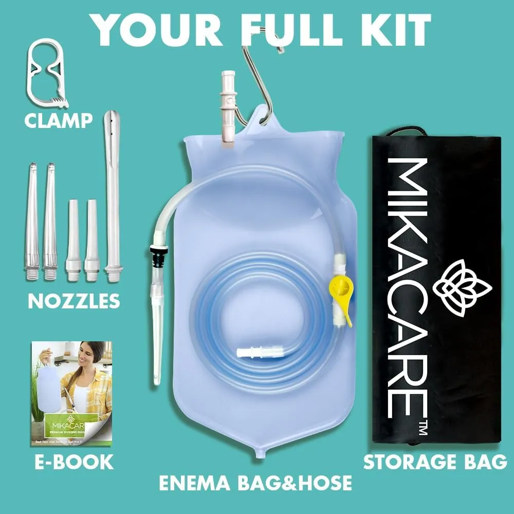 Enema Bag Kit Clear Non-Toxic Silicone. for Coffee and Enema Kit for Colon Cleansing - Enema Detox - 2 Quart - Home Colonic Kit - Enema Coffee not Included