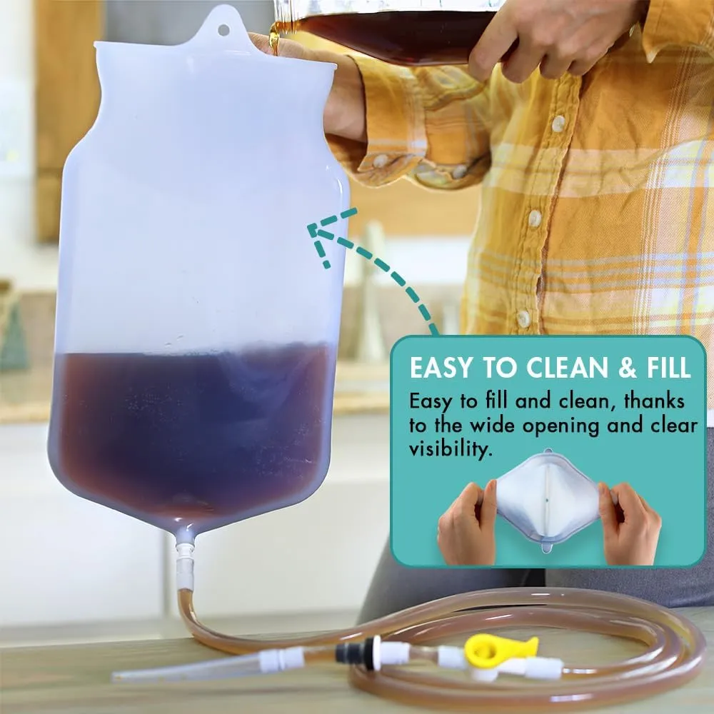 Enema Bag Kit Clear Non-Toxic Silicone. for Coffee and Enema Kit for Colon Cleansing - Enema Detox - 2 Quart - Home Colonic Kit - Enema Coffee not Included