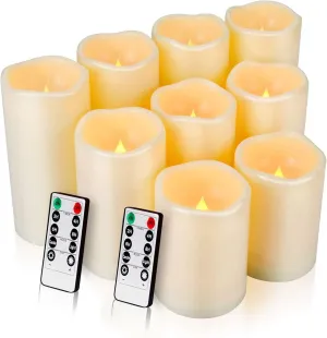 Enido Flameless LED Candles Battery Operated Pack of 9 Pillar Candles
