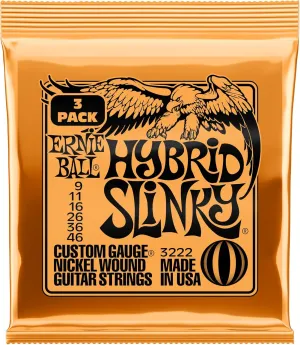 Ernie Ball Hybrid Slinky Nickel Wound Electric Guitar Strings 3-pack, 9-46 Gauge (P03222)