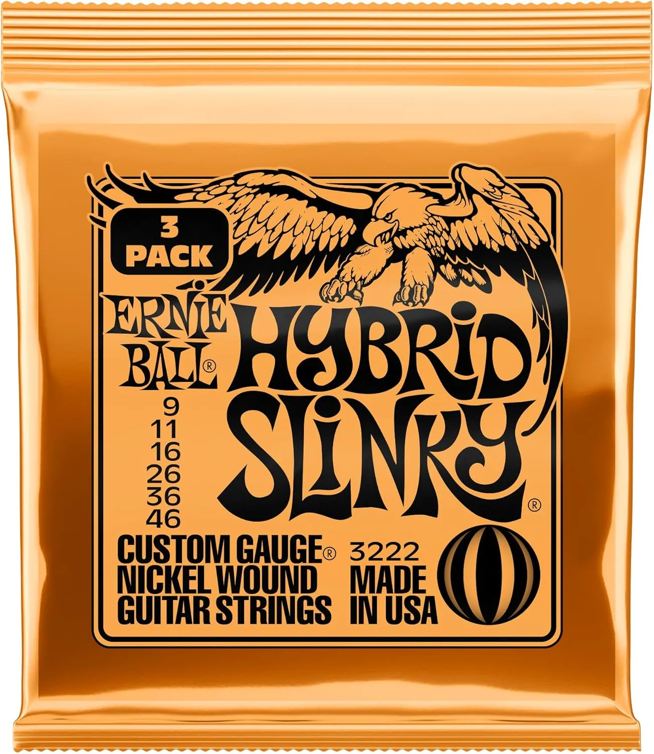 Ernie Ball Hybrid Slinky Nickel Wound Electric Guitar Strings 3-pack, 9-46 Gauge (P03222)