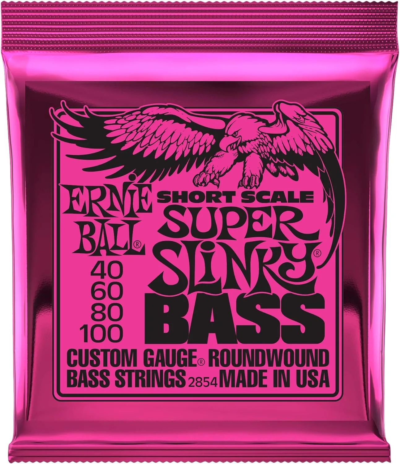 Ernie Ball Short Scale Super Slinky Nickel Wound Bass Guitar Strings, 40-100 Gauge (P02854)